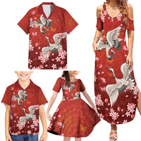 Hawaii Japan Cranes Sakura Flower Red Family Matching Summer Maxi Dress and Hawaiian Shirt Japan Heritage Spirit - Polynesian Pride