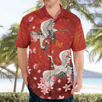 Hawaii Japan Cranes Sakura Flower Red Hawaiian Shirt Japan Heritage Spirit - Polynesian Pride