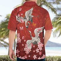 Hawaii Japan Cranes Sakura Flower Red Hawaiian Shirt Japan Heritage Spirit - Polynesian Pride