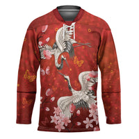 Hawaii Japan Cranes Sakura Flower Red Hockey Jersey Japan Heritage Spirit LT01 Unisex Red - Polynesian Pride