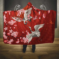 Hawaii Japan Cranes Sakura Flower Red Hooded Blanket Japan Heritage Spirit LT01 - Polynesian Pride