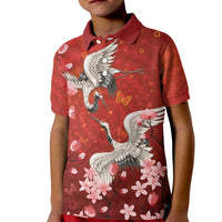 Hawaii Japan Cranes Sakura Flower Red Kid Polo Shirt Japan Heritage Spirit LT01 Kid Red - Polynesian Pride