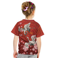 Hawaii Japan Cranes Sakura Flower Red Kid T Shirt Japan Heritage Spirit LT01 - Polynesian Pride