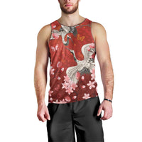 Hawaii Japan Cranes Sakura Flower Red Men Tank Top Japan Heritage Spirit LT01 - Polynesian Pride