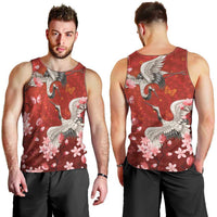 Hawaii Japan Cranes Sakura Flower Red Men Tank Top Japan Heritage Spirit LT01 - Polynesian Pride