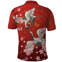 Hawaii Japan Cranes Sakura Flower Red Polo Shirt Japan Heritage Spirit LT01 - Polynesian Pride