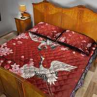 Hawaii Japan Cranes Sakura Flower Red Quilt Bed Set Japan Heritage Spirit - Polynesian Pride