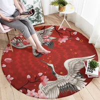Hawaii Japan Cranes Sakura Flower Red Round Carpet Japan Heritage Spirit - Polynesian Pride