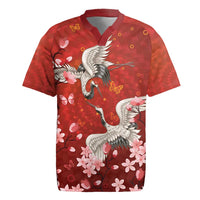 Hawaii Japan Cranes Sakura Flower Red Rugby Jersey Japan Heritage Spirit LT01 Red - Polynesian Pride