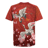 Hawaii Japan Cranes Sakura Flower Red Rugby Jersey Japan Heritage Spirit LT01 - Polynesian Pride