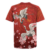 Hawaii Japan Cranes Sakura Flower Red Rugby Jersey Japan Heritage Spirit - Polynesian Pride