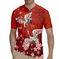Hawaii Japan Cranes Sakura Flower Red Rugby Jersey Japan Heritage Spirit LT01 - Polynesian Pride