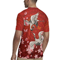 Hawaii Japan Cranes Sakura Flower Red Rugby Jersey Japan Heritage Spirit LT01 - Polynesian Pride