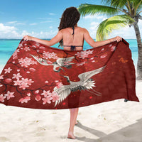 Hawaii Japan Cranes Sakura Flower Red Sarong Japan Heritage Spirit - Polynesian Pride