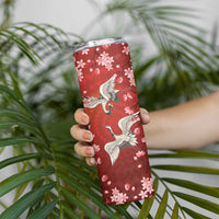 Hawaii Japan Cranes Sakura Flower Red Skinny Tumbler Japan Heritage Spirit - Polynesian Pride