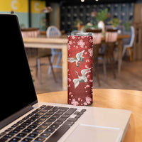 Hawaii Japan Cranes Sakura Flower Red Skinny Tumbler Japan Heritage Spirit - Polynesian Pride