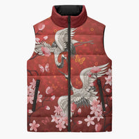 Hawaii Japan Cranes Sakura Flower Red Sleeveless Puffer Jacket Japan Heritage Spirit LT01 Unisex Red - Polynesian Pride