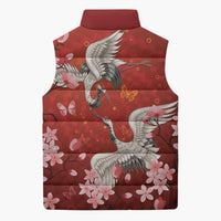 Hawaii Japan Cranes Sakura Flower Red Sleeveless Puffer Jacket Japan Heritage Spirit LT01 - Polynesian Pride