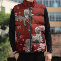 Hawaii Japan Cranes Sakura Flower Red Sleeveless Puffer Jacket Japan Heritage Spirit LT01 - Polynesian Pride