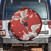 Hawaii Japan Cranes Sakura Flower Red Spare Tire Cover Japan Heritage Spirit - Polynesian Pride