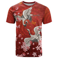 Hawaii Japan Cranes Sakura Flower Red T Shirt Japan Heritage Spirit LT01 Red - Polynesian Pride
