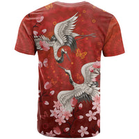 Hawaii Japan Cranes Sakura Flower Red T Shirt Japan Heritage Spirit LT01 - Polynesian Pride