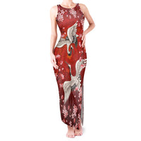 Hawaii Japan Cranes Sakura Flower Red Tank Maxi Dress Japan Heritage Spirit - Polynesian Pride