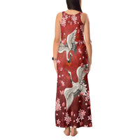 Hawaii Japan Cranes Sakura Flower Red Tank Maxi Dress Japan Heritage Spirit - Polynesian Pride