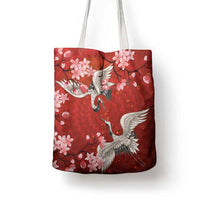 Hawaii Japan Cranes Sakura Flower Red Tote Bag Japan Heritage Spirit - Polynesian Pride