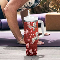 Hawaii Japan Cranes Sakura Flower Red Tumbler With Handle Japan Heritage Spirit - Polynesian Pride