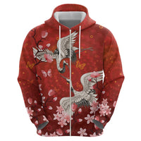 Hawaii Japan Cranes Sakura Flower Red Zip Hoodie Japan Heritage Spirit LT01 - Polynesian Pride