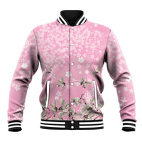 Cranes Sakura Floral Pink Pastel Baseball Jacket Hawaii Japan Culture LT01 Unisex Pink - Polynesian Pride