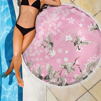 Cranes Sakura Floral Pink Pastel Beach Blanket Hawaii Japan Culture - Polynesian Pride