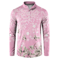 Cranes Sakura Floral Pink Pastel Button Sweatshirt Hawaii Japan Culture LT01 Pink - Polynesian Pride