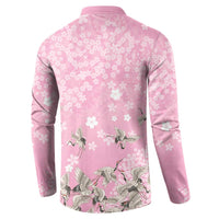 Cranes Sakura Floral Pink Pastel Button Sweatshirt Hawaii Japan Culture LT01 - Polynesian Pride