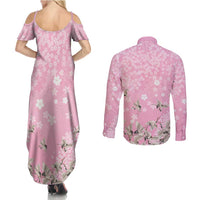 Cranes Sakura Floral Pink Pastel Couples Matching Summer Maxi Dress and Long Sleeve Button Shirt Hawaii Japan Culture - Polynesian Pride