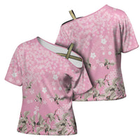 Cranes Sakura Floral Pink Pastel Cross Shoulder Shirt Hawaii Japan Culture LT01 - Polynesian Pride