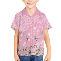 Cranes Sakura Floral Pink Pastel Family Matching Long Sleeve Bodycon Dress and Hawaiian Shirt Hawaii Japan Culture - Polynesian Pride