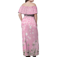 Cranes Sakura Floral Pink Pastel Family Matching Off Shoulder Maxi Dress and Hawaiian Shirt Hawaii Japan Culture - Polynesian Pride