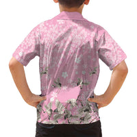 Cranes Sakura Floral Pink Pastel Family Matching Off Shoulder Short Dress and Hawaiian Shirt Hawaii Japan Culture - Polynesian Pride