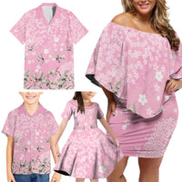 Cranes Sakura Floral Pink Pastel Family Matching Off Shoulder Short Dress and Hawaiian Shirt Hawaii Japan Culture - Polynesian Pride