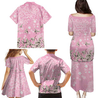 Cranes Sakura Floral Pink Pastel Family Matching Puletasi and Hawaiian Shirt Hawaii Japan Culture - Polynesian Pride