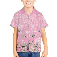 Cranes Sakura Floral Pink Pastel Family Matching Short Sleeve Bodycon Dress and Hawaiian Shirt Hawaii Japan Culture - Polynesian Pride