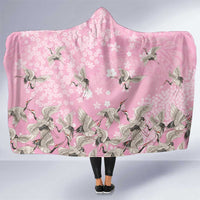 Cranes Sakura Floral Pink Pastel Hooded Blanket Hawaii Japan Culture LT01 One Size Pink - Polynesian Pride