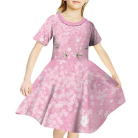 Cranes Sakura Floral Pink Pastel Kid Short Sleeve Dress Hawaii Japan Culture - Polynesian Pride