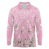 Cranes Sakura Floral Pink Pastel Long Sleeve Polo Shirt Hawaii Japan Culture LT01 Pink - Polynesian Pride