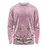 Cranes Sakura Floral Pink Pastel Long Sleeve Shirt Hawaii Japan Culture LT01 Unisex Pink - Polynesian Pride
