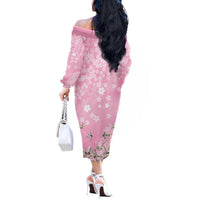Cranes Sakura Floral Pink Pastel Off The Shoulder Long Sleeve Dress Hawaii Japan Culture - Polynesian Pride