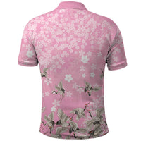 Cranes Sakura Floral Pink Pastel Polo Shirt Hawaii Japan Culture LT01 - Polynesian Pride