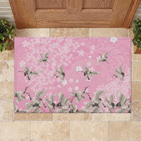 Cranes Sakura Floral Pink Pastel Rubber Doormat Hawaii Japan Culture LT01 Pink - Polynesian Pride